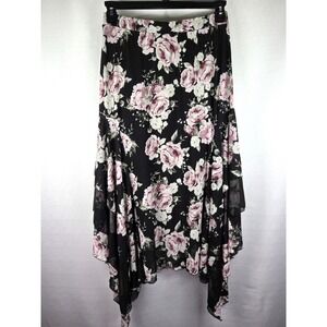 Pyramid Collection Black Floral Skirt Women's M Handkerchief Hem Bloomcore Fairy